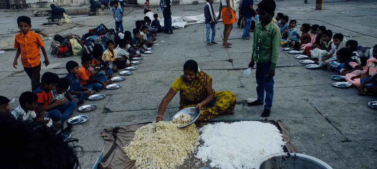 Women processing local produce